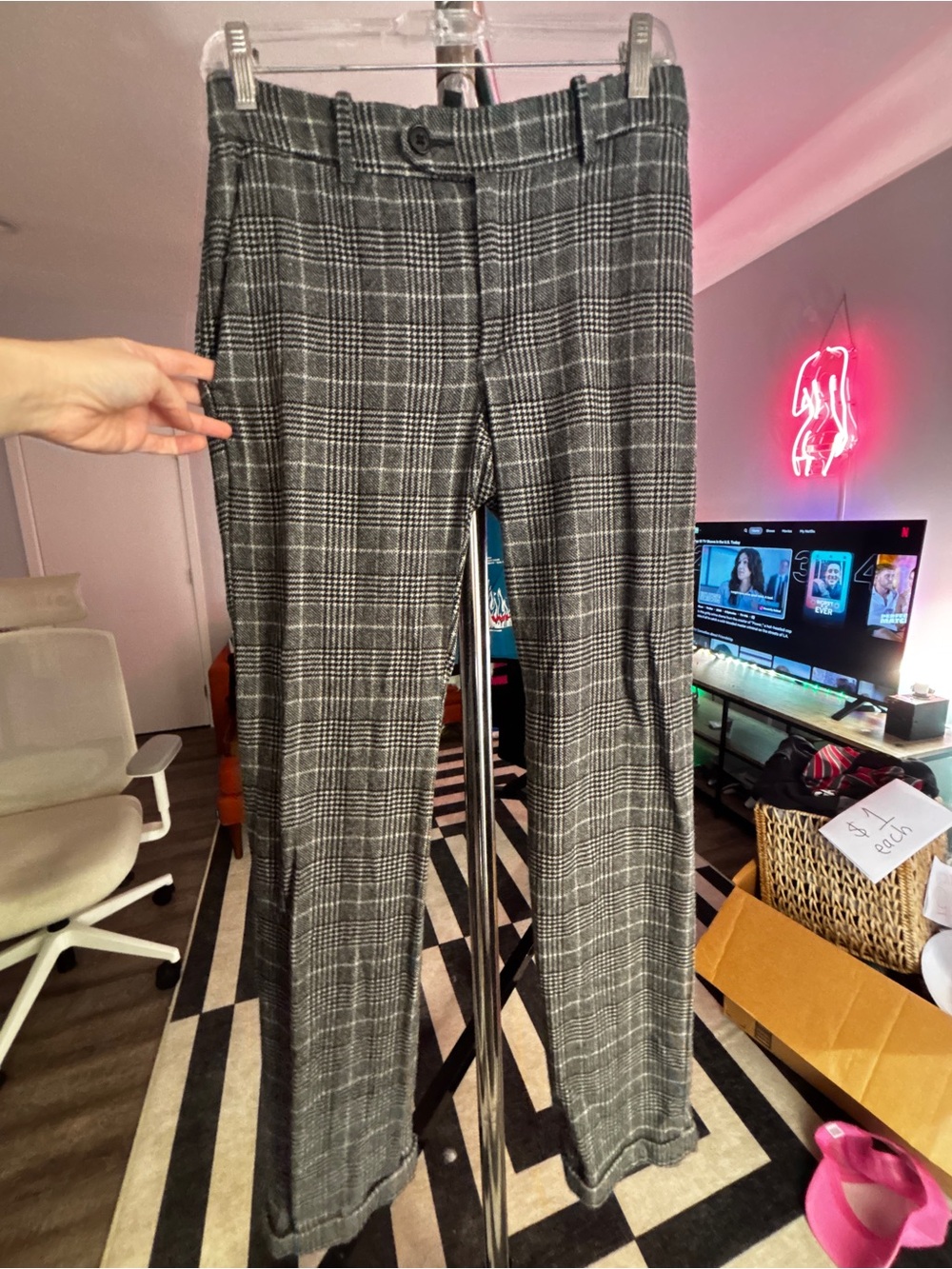 Banana Republic Black and Gray Plaid Trousers